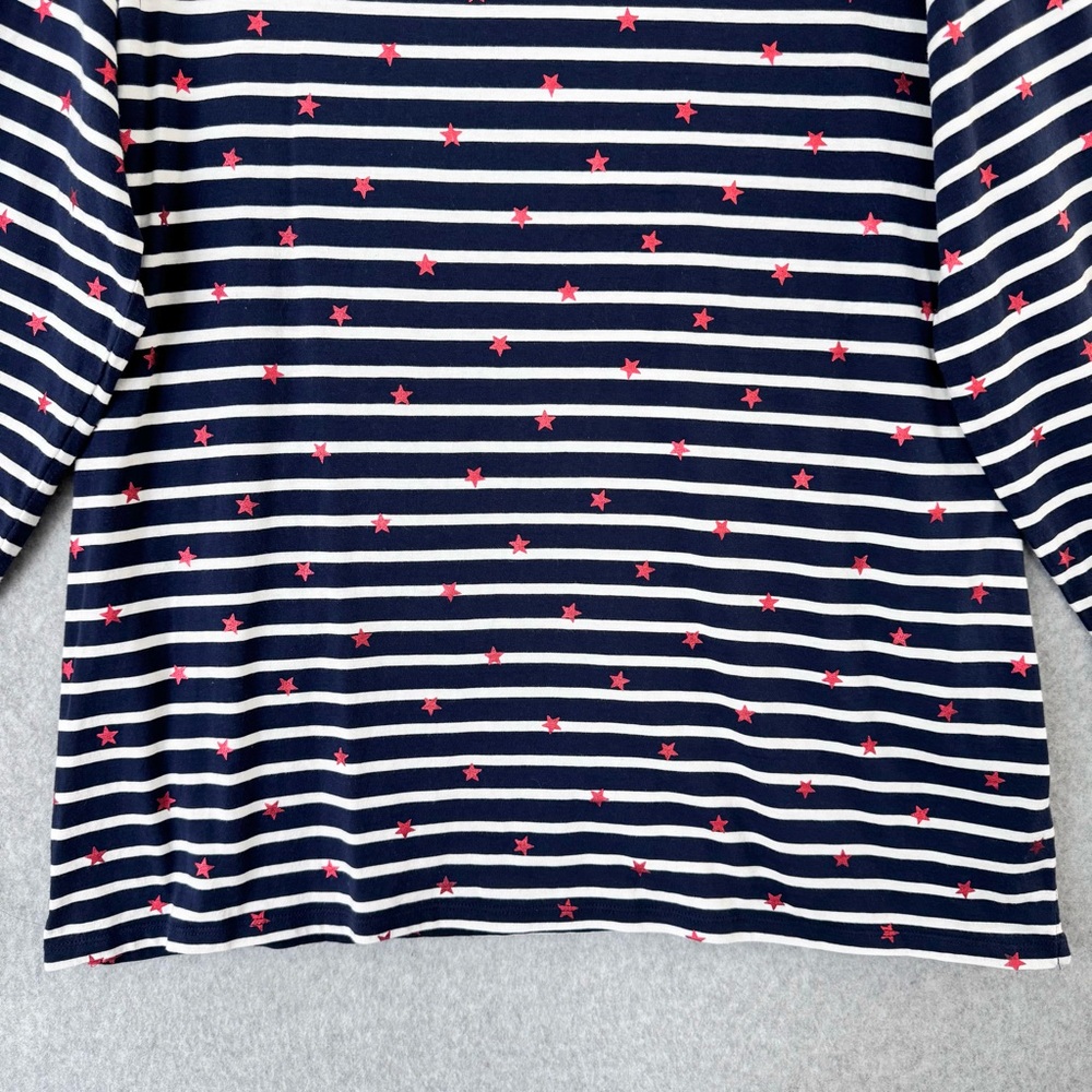 Boden T Shirt Women 16 / 18 Blue White Striped Red Stars Long Sleeve Cotton READ - Picture 3 of 16